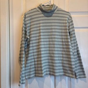 Vintage St John’s Bay Blue Striped Turtleneck Long Sleeve T-shirt - Size Medium